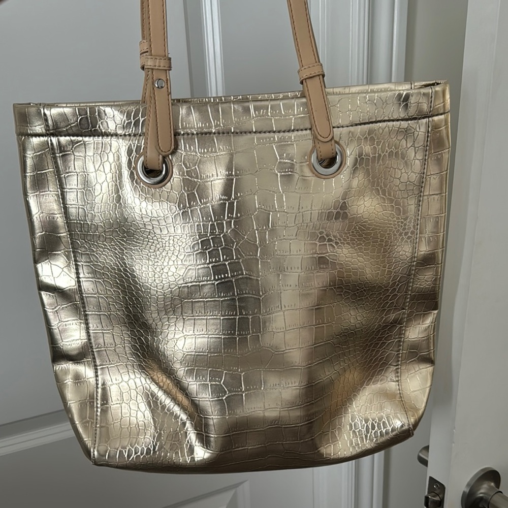 Jessica Gold and Tan Metallic Tote Bag
